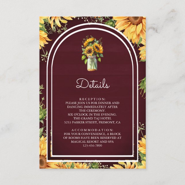 Carte D'accompagnement Détails de mariage d'arche de pot Mason de tournes (Devant)