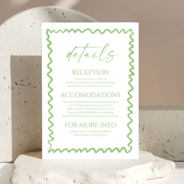 Carte D'accompagnement Détails de mariage de bordure ondulée verte citron (Créateur téléchargé)