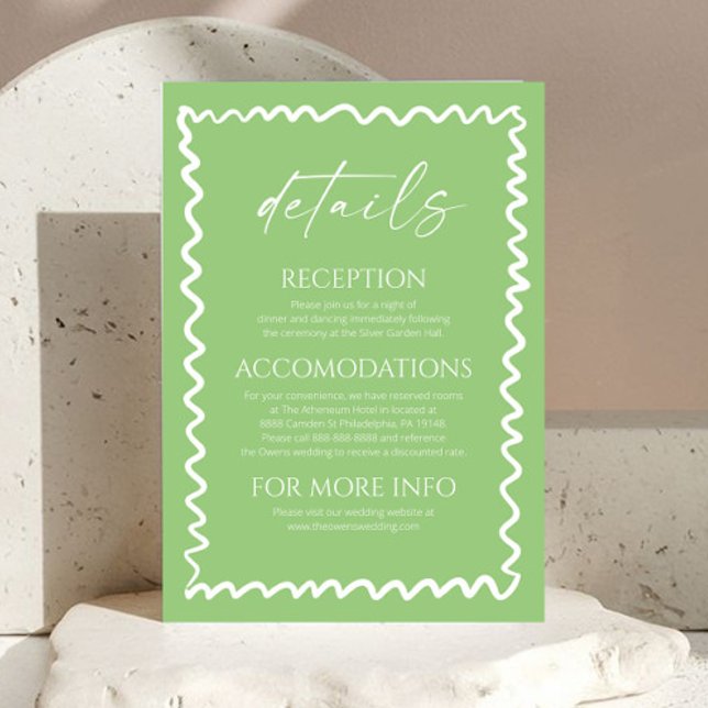 Carte D'accompagnement Détails de mariage de bordure ondulée verte citron (Créateur téléchargé)