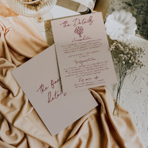 Carte D'accompagnement Détails de mariage de bouquet floral rouge profond