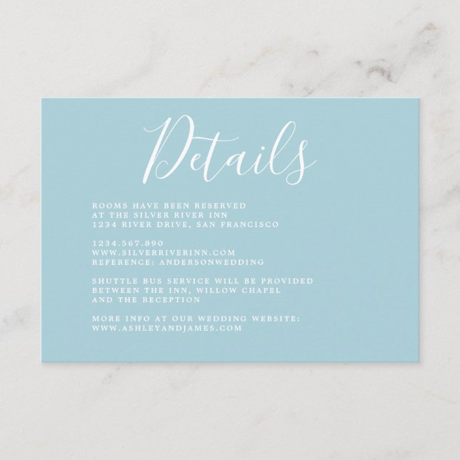 Carte D'accompagnement Détails de mariage de calligraphie chic simple (Devant)