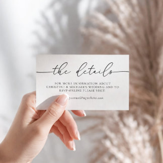 Carte D'accompagnement Détails de mariage de calligraphie élégante minima