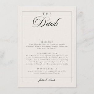Carte D'accompagnement Détails de mariage de calligraphie ivoire noir cla