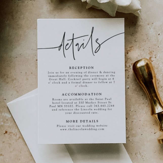Carte D'accompagnement Détails de mariage de Casual Script blanc  (Créateur téléchargé)