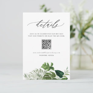 Carte D'accompagnement Détails de mariage de code QR d'été Monstera aquar