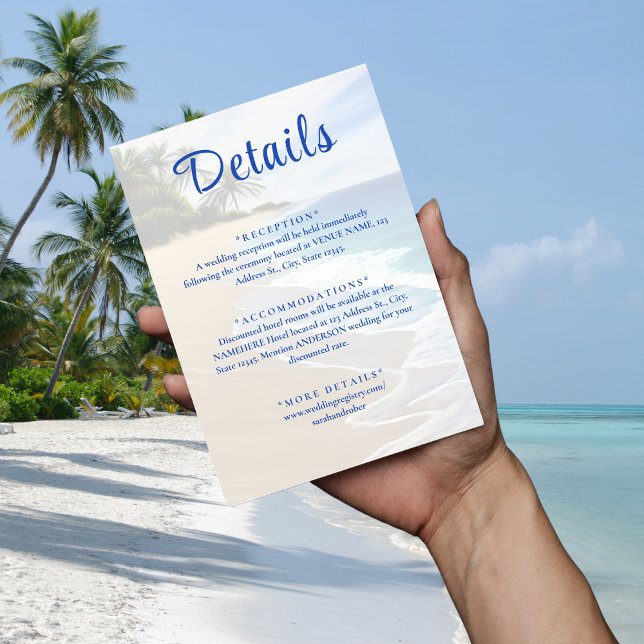 Carte D'accompagnement Détails de mariage de destination de l'île de la p (Blue Beach Island Destination Wedding Details Enclosure Card
)