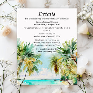 Carte D'accompagnement Détails de mariage de destination de plage tropica