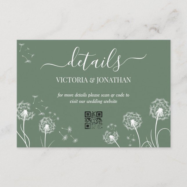 Carte D'accompagnement Détails de mariage de fleur de prairie simple vert (Devant)