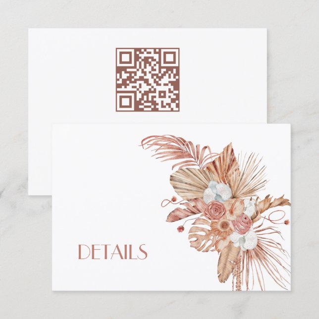 Carte D'accompagnement Détails de mariage de fleurs aquarelles boho (Devant / Derrière)
