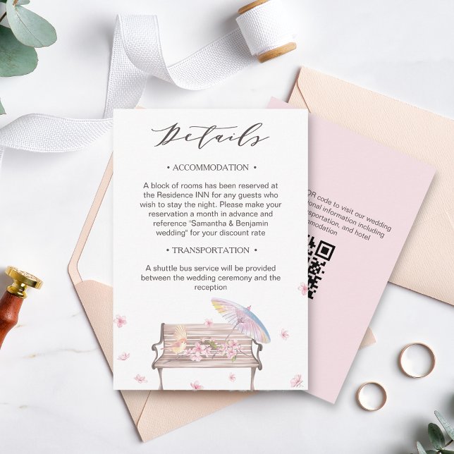 Carte D'accompagnement Détails de mariage de fleurs élégantes de printemp (Créateur téléchargé)