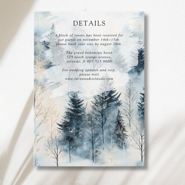 Carte D'accompagnement Détails de mariage de forêt de pins enneigés dans  (Créateur téléchargé)