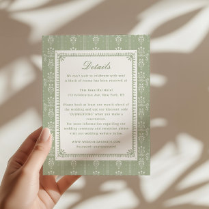 Carte D'accompagnement Détails de mariage de jardin vintage vert sauge