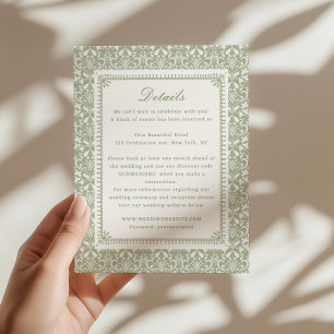 Carte D'accompagnement Détails de mariage de jardin vintage vert sauge