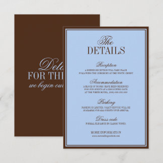 Carte D'accompagnement Détails de mariage de luxe bleu et marron à l'anci