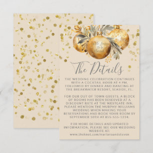 Carte D'accompagnement Détails de mariage de Noël beige or