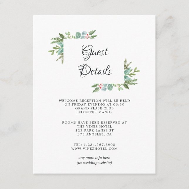 Carte D'accompagnement Détails de mariage de Noël de Holly aquarelle (Devant)