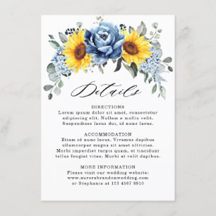 Carte D'accompagnement Détails de mariage de pivoine ardoise bleue poussi