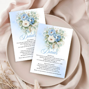 Carte D'accompagnement Détails de mariage de pivoines blanches et de bleu