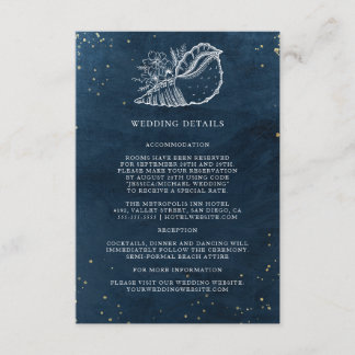 Carte D'accompagnement Détails de mariage de plage élégant et classe bleu