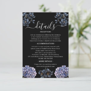 Carte D'accompagnement Détails de mariage de script classique floral noir