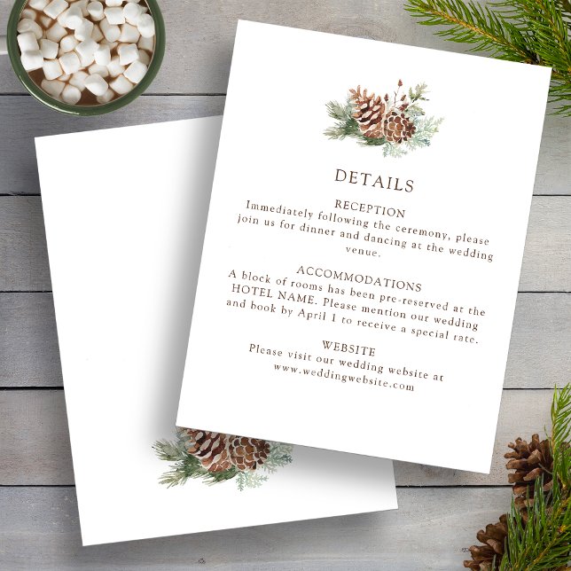 Carte D'accompagnement Détails de mariage d'hiver (Elegant Pinecone Winter Details Wedding Enclosure Card by Painted Paperie
)