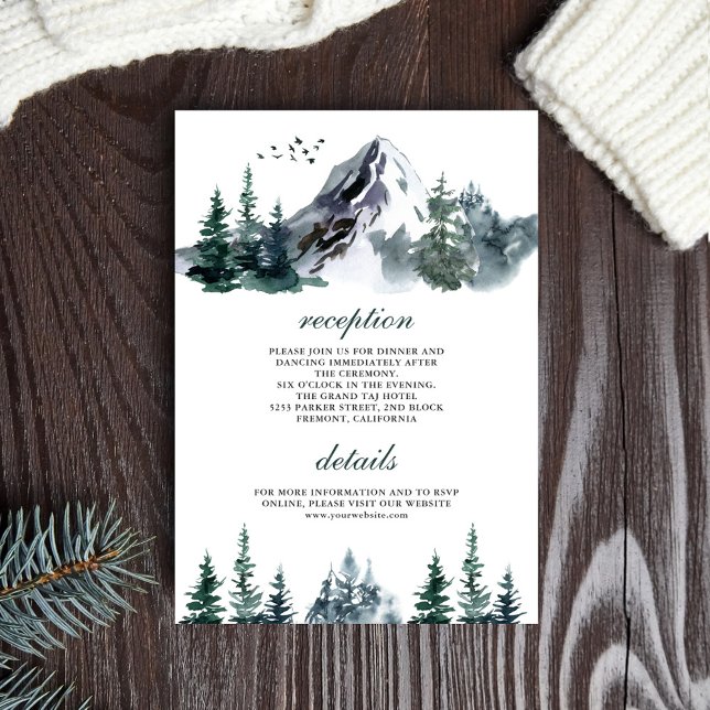Carte D'accompagnement Détails de mariage d'hiver en forêt de montagne ru (Créateur téléchargé)
