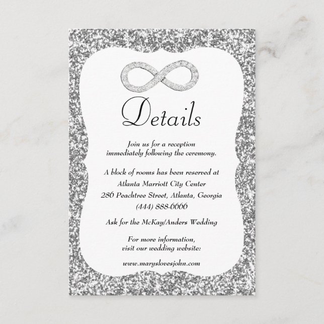 Carte D'accompagnement Détails de mariage diamant paillettes infinité (Devant)