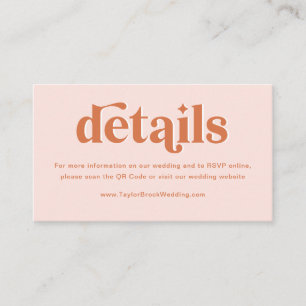 Carte D'accompagnement Détails de mariage disco bohème rose orange pêche