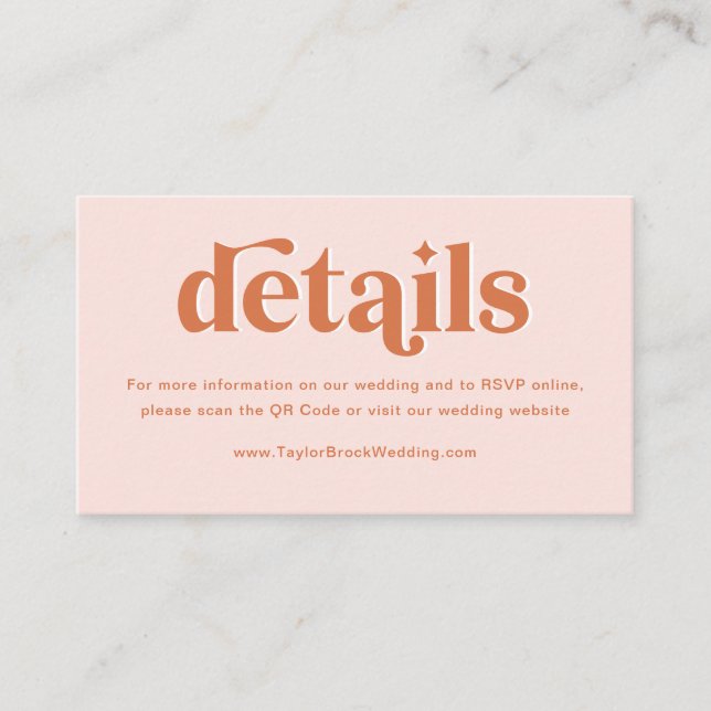 Carte D'accompagnement Détails de mariage disco bohème rose orange pêche (Devant)