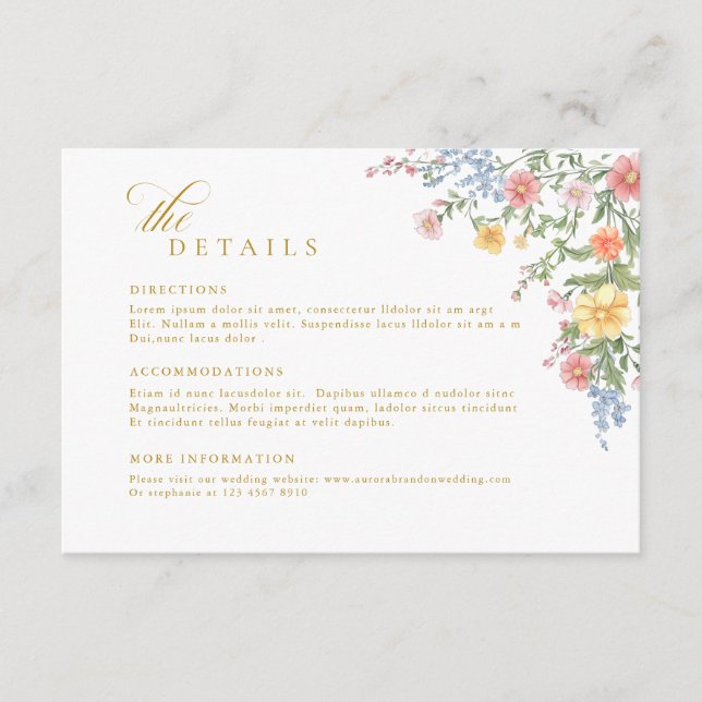 Carte D'accompagnement Détails de mariage dorés ornés de pastel doux de p (Devant)