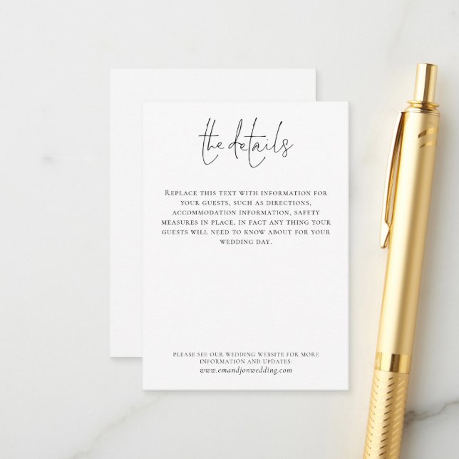 Carte D'accompagnement Détails de mariage Écriture élégante Simple Noir B (Devant/Arrière en situation)