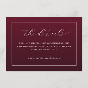 Carte D'accompagnement Détails de mariage élégant bordeaux