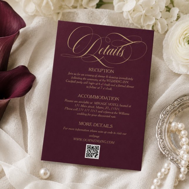 Carte D'accompagnement Détails de mariage élégant écriture rouge vin (Créateur téléchargé)