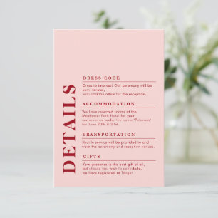Carte D'accompagnement Détails de mariage élégant et moderne Rouge et ros