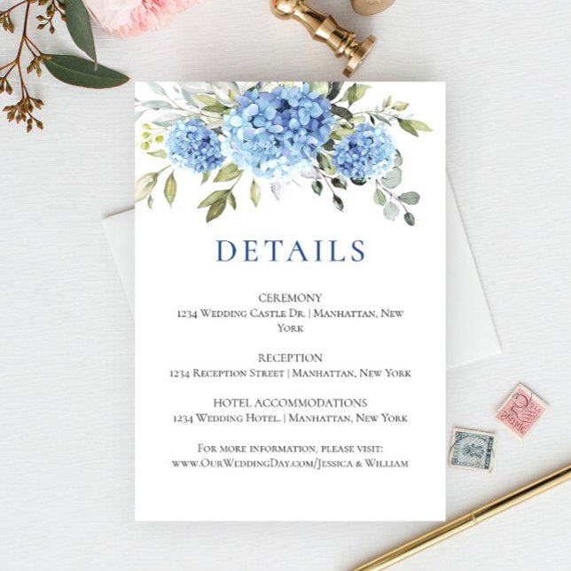 Carte D'accompagnement Détails de mariage élégant eucalyptus bleu hydrang (Créateur téléchargé)