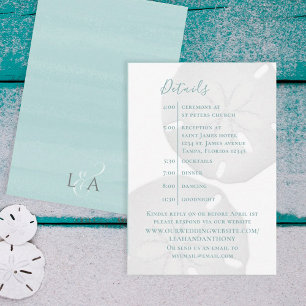 Carte D'accompagnement Détails de mariage élégant Timeline Beach Sand Dol