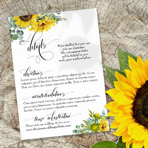 Carte D'accompagnement Détails de mariage élégant, Tournesols & Eucalyptu