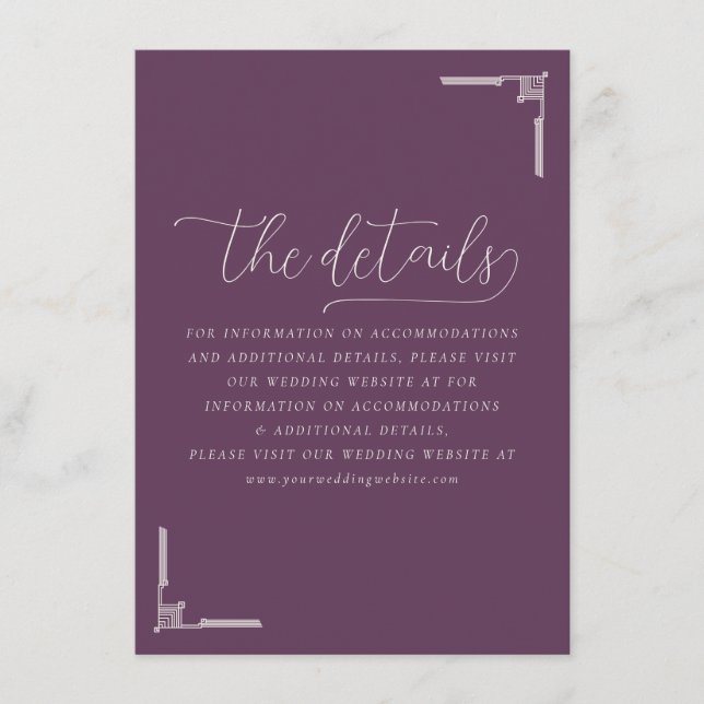 Carte D'accompagnement Détails de mariage élégant violet (Devant)
