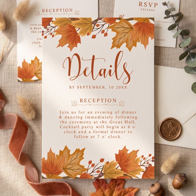 Carte D'accompagnement Détails de Mariage Élégants avec Feuilles d'Érable (Créateur téléchargé)