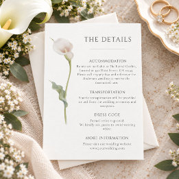 Carte D'accompagnement Détails de mariage élégants avec lys calla minimal