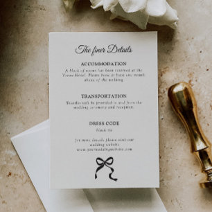 Carte D'accompagnement Détails de mariage élégants avec un nœud minimal
