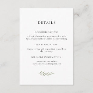 Carte D'accompagnement Détails de mariage élégants avec une touche de ver
