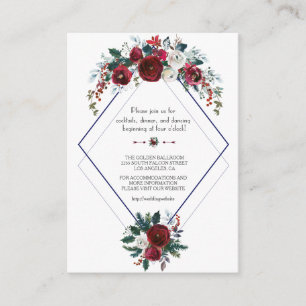 Carte D'accompagnement Détails de mariage élégants, bordeaux, floraux et