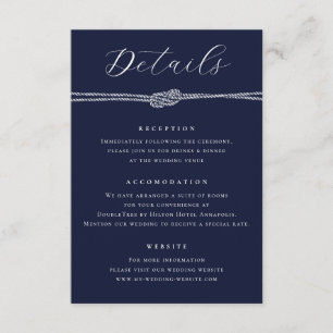 Carte D'accompagnement Détails de mariage élégants corde nautique bleu ma