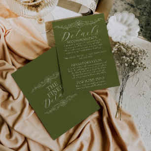 Carte D'accompagnement Détails de mariage élégants en vert olive et vieil