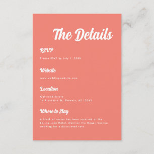 Carte D'accompagnement Détails de mariage élégants et minimalistes rose c