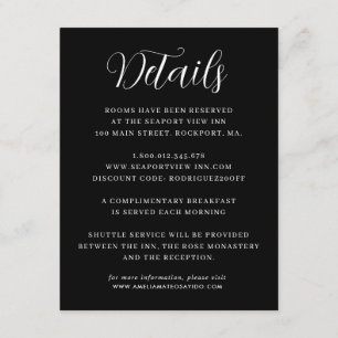 Carte D'accompagnement Détails de mariage élégants minimalistes noir et b