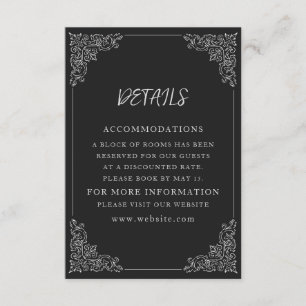 Carte D'accompagnement Détails de mariage élégants noir et blanc vintage