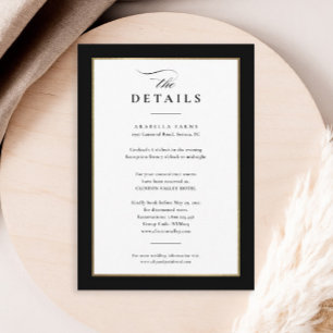 Carte D'accompagnement Détails de mariage élégants noir et or