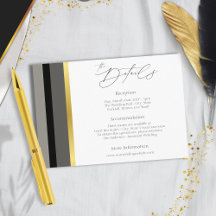 Détails de mariage élégants noir gris or rayure
